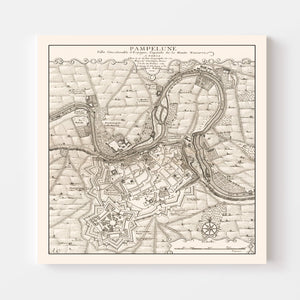 Vintage Map of Pamplona, Spain 1719
