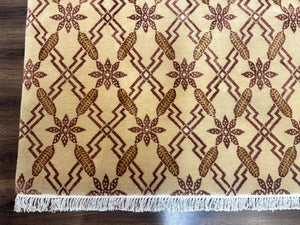 Tibetan Rug 8x10, Wool with Silk Highlights, Beige and Maroon, Contemporary Carpet