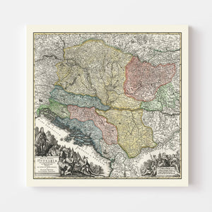 Vintage Map of Hungary 1725