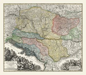Vintage Map of Hungary 1725