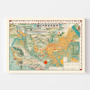 Vintage Map of Ise, Japan 1928