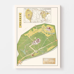 Vintage Meiji Shrine Tokyo Map 1930