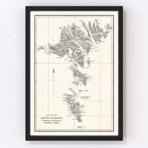 Vintage Faroe Islands Map 1873