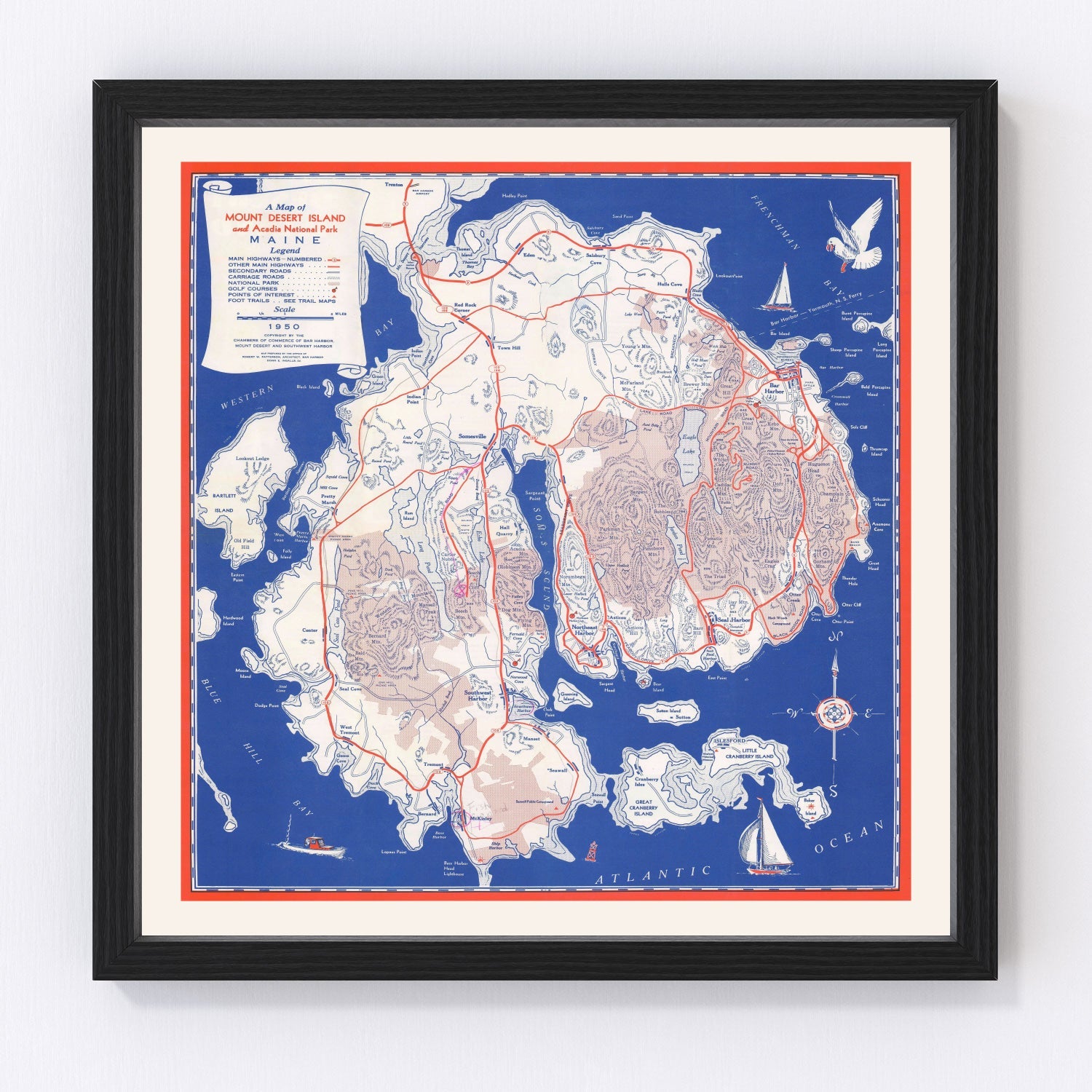 Vintage Mount Desert Island Map 1950