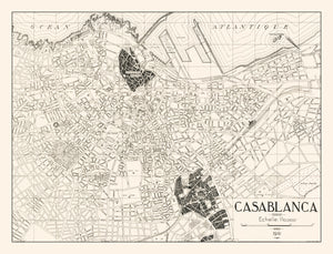 Vintage Map of Casablanca, Morocco 1941