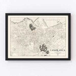 Vintage Map of Casablanca, Morocco 1941