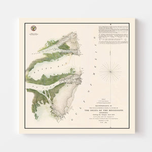 Vintage Mississippi River Delta Map 1851
