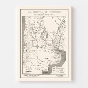 Vintage Map of Argentina 1876