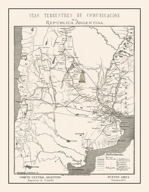 Vintage Map of Argentina 1876
