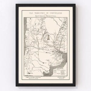Vintage Map of Argentina 1876