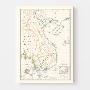 Vintage Vietnam & Cambodia Map 1881