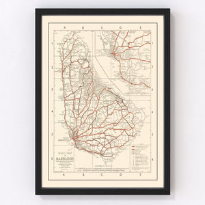 Vintage Map of Barbados 1956