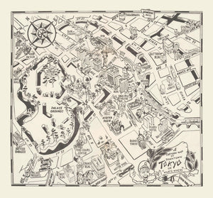 Vintage Map of Tokyo, Japan 1952