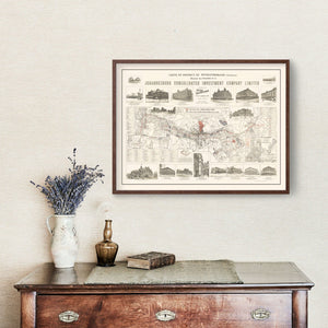 Vintage Map of Johannesburg, South Africa 1902