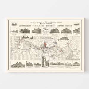 Vintage Map of Johannesburg, South Africa 1902