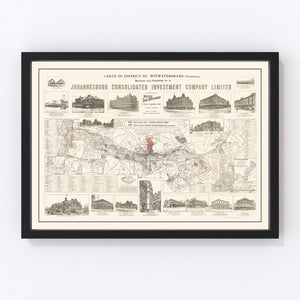 Vintage Map of Johannesburg, South Africa 1902