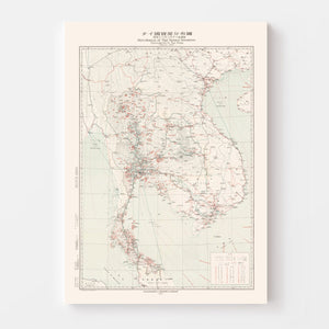 Vintage Map of Thailand During World War II 1941