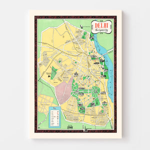 Vintage Map of Delhi, India 1960