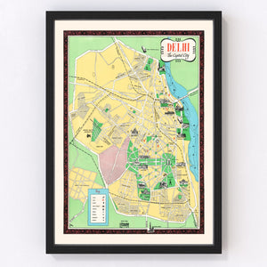 Vintage Map of Delhi, India 1960