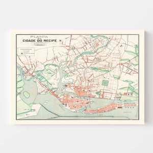 Vintage Map of Recife, Brazil 1914