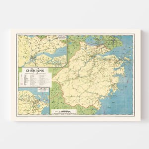 Vintage Zhejiang Province, China Map 1933