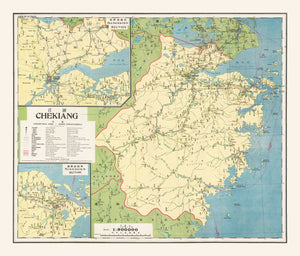 Vintage Zhejiang Province, China Map 1933