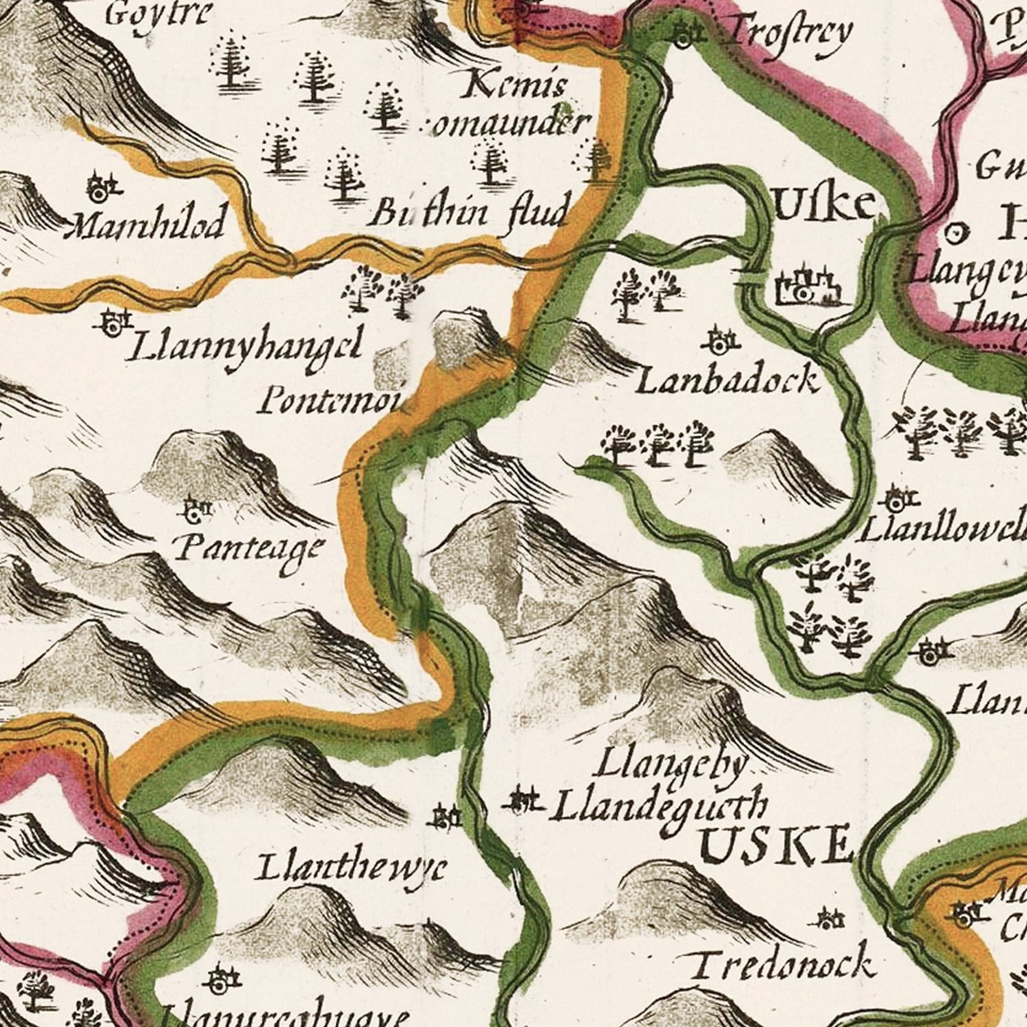Vintage Monmouthshire Map 1676