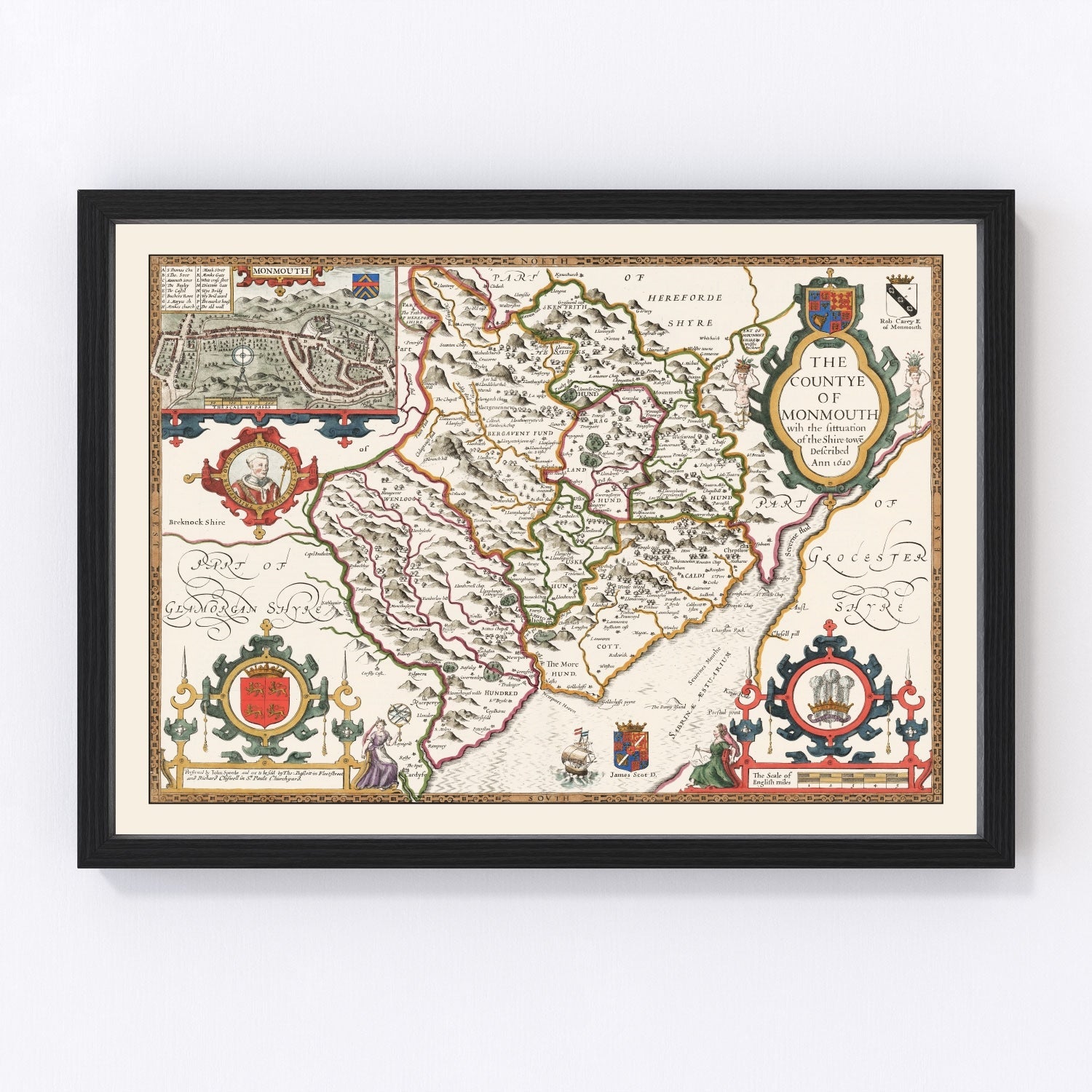 Vintage Monmouthshire Map 1676