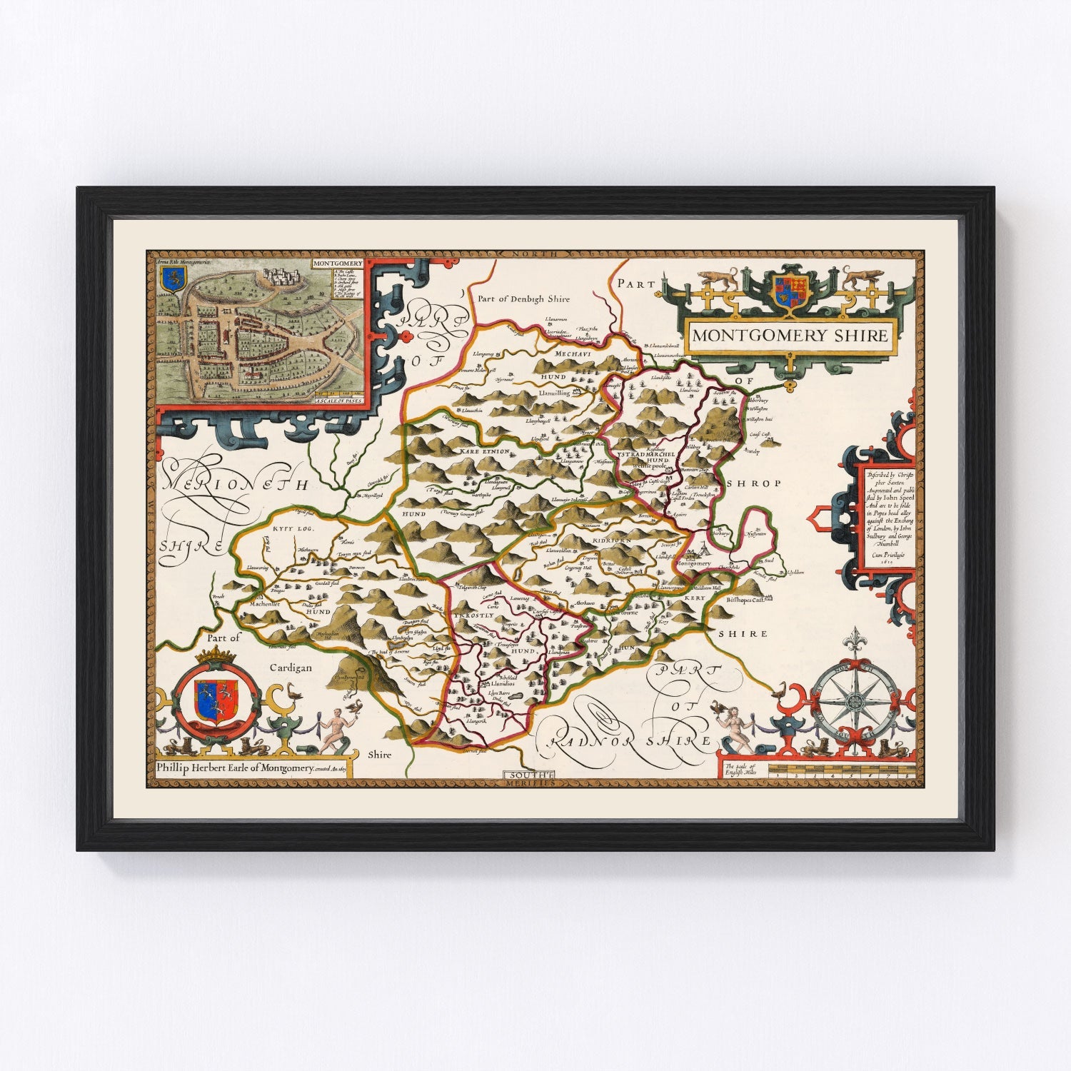 Vintage Montgomeryshire Map 1646