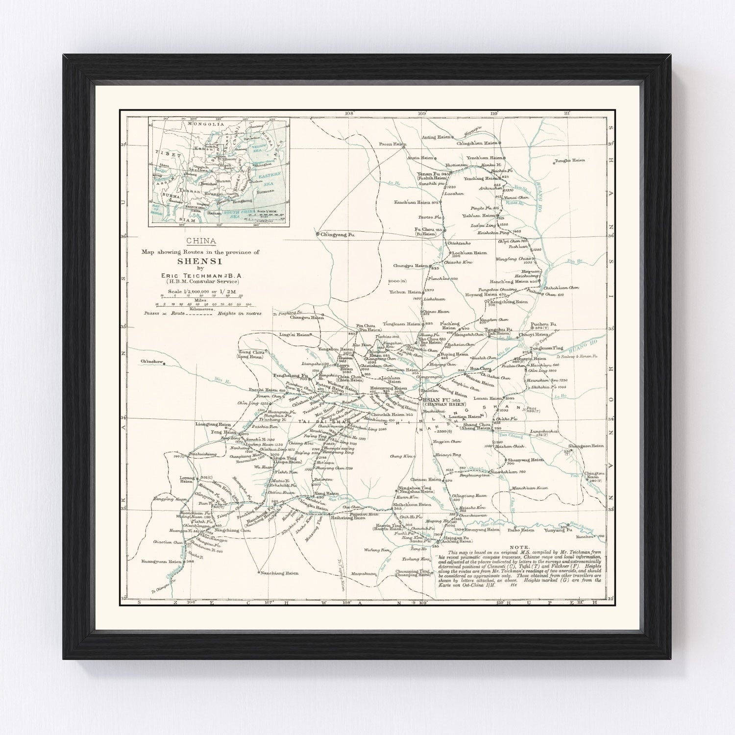 Vintage Shaanxi, China Map 1918