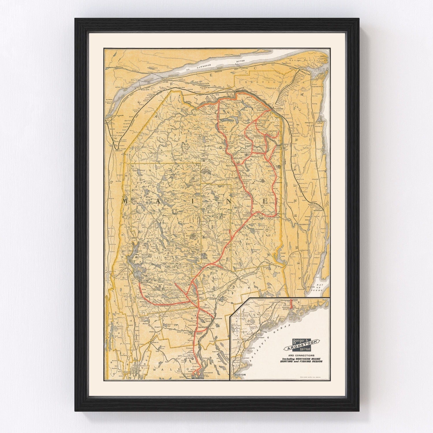 Vintage Railroad Map of Maine 1915
