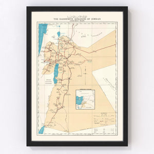 Vintage Hashemite Kingdom of Jordan Map 1955