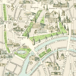 Vintage Map of Moscow, Russia 1968