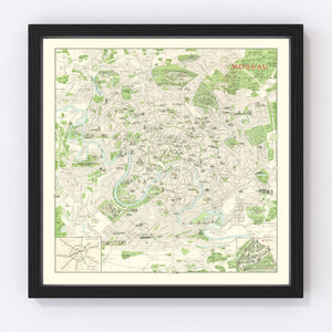 Vintage Map of Moscow, Russia 1968