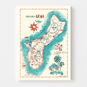 Vintage Guam Map 1955