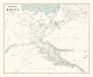 Vintage Map of Khiva, Uzbekistan 1875