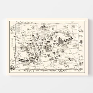 Vintage University of Texas in Austin Map 1945