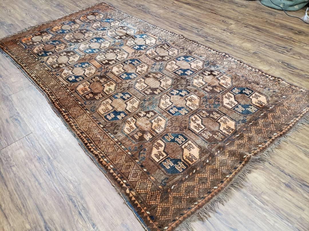 Antique Afghan Tribal Area Rug 4' x 7' 8", Afghanistan Bashir Oriental Carpet, Hand-Knotted Brown Vintage Rug, Wool on Wool Corridor Rug