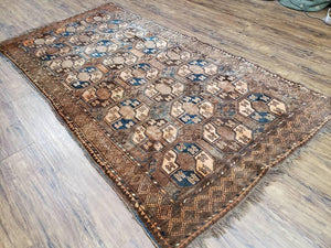 Antique Afghan Tribal Area Rug 4' x 7' 8", Afghanistan Bashir Oriental Carpet, Hand-Knotted Brown Vintage Rug, Wool on Wool Corridor Rug