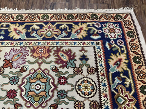 Antique Turkish Kilim Rug 7x10 Allover Pattern, Ivory Cream Maroon Light Blue, Wool Flatweave Hand Woven, Large Kilim, Vintage Kilim Carpet