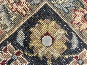 Indo Persian Rug 8x10, Wool Hand Knotted Vintage Carpet, Dark Red, Indian Mahal Rug, Agra Design, 8 x 10 Room Sized Oriental Rug