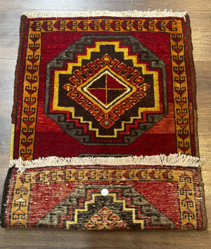 Small Antique Turkish Yastik Rug 2x3, Double Medallions, Geometric, Red, Wool