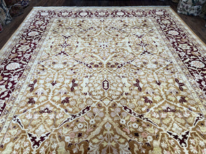 Indian Rug 9x12 Agra Rug, Vintage Rug 9 x 12 Wool Rug, Area Rug 9x12 Oriental Carpet, Unique Colors, Hand Knotted, Clay Dark Brown, Allover