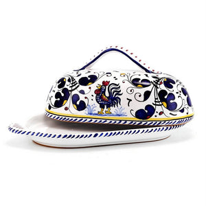 ORVIETO BLUE ROOSTER: Oval Butter Dish with Cover