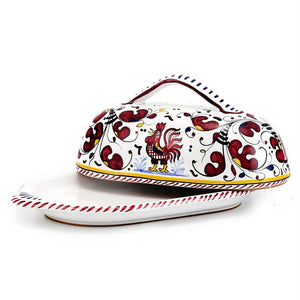 ORVIETO RED ROOSTER: Oval Butter Dish with Cover