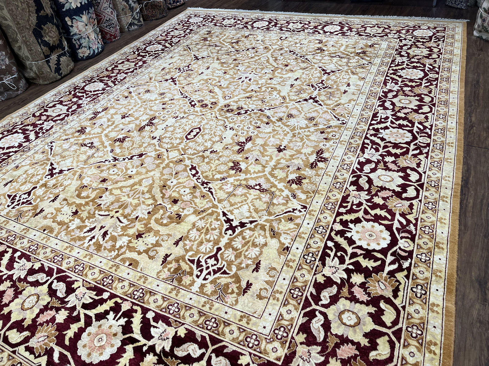 Indian Rug 9x12 Agra Rug, Vintage Rug 9 x 12 Wool Rug, Area Rug 9x12 Oriental Carpet, Unique Colors, Hand Knotted, Clay Dark Brown, Allover