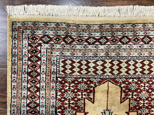 Bokhara Prayer Rug 3x5, Pakistani Turkoman Carpet, Tan, Handmade Vintage Wool Carpet