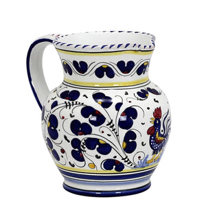 ORVIETO BLUE ROOSTER: Traditional Deruta Pitcher (1 Liter - 34 OZ. - 4 Cups)