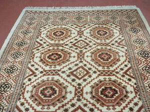 4' X 7' Vintage Handmade Pakistani Turkoman Bokhara Balouch Woven Wool Rug Ivory