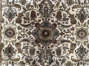 Indo Mahal Rug 6x9, Indian Floral Carpet 6 x 9, Beige and Black, Allover Design, Living Room Rug, Bedroom Rug, Traditional Rug, Vintage Rug